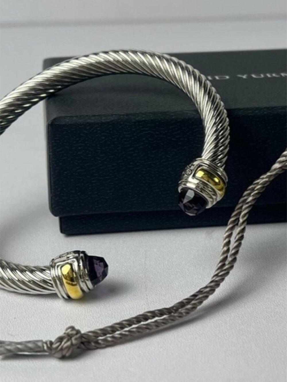 David Yurman Cable Classics amethyst and 18 k yellow gold color bracelets